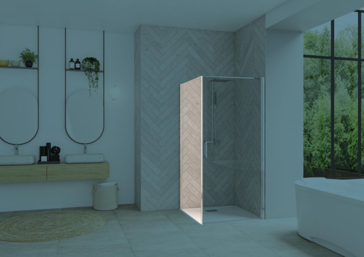 Paroi de douche Smart Design retour fixe sans seuil 90 cm profilé chromé verre transparent Réf. PA90154CTNE