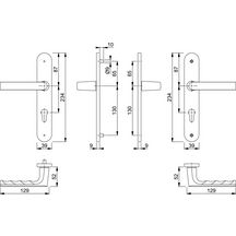 Grt sur plaques longues Grt avec carré à montage rapide HOPPE, F9 alu aspect inox, 7 mm, clé I (PZ) 70 mm, 38-47 mm, HOPPE-Logo, 65 mm entre pilier sup. et milieu du trou de poignée