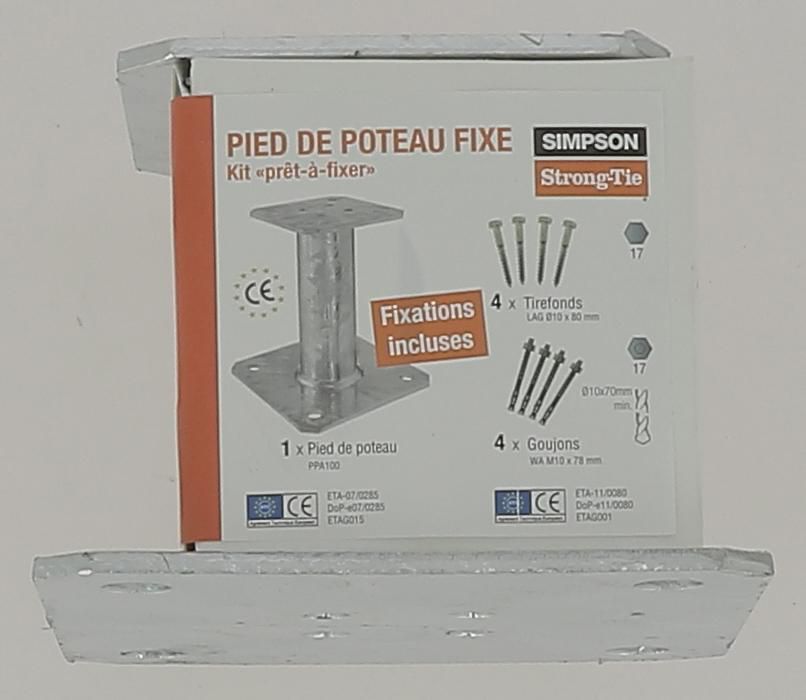 Kit pied de poteau PPA100 + 8 fixations