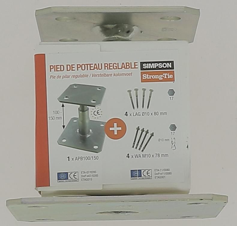 Kit pied de poteau APB100/150 + 8 fixations