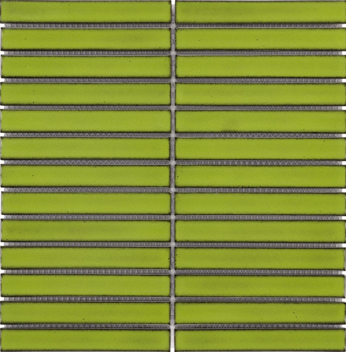 Mosaïque murale Stripes - faïence reed green glossy - tesselles 2x14,5 cm - 29,6x29,6 cm