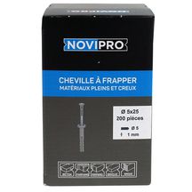 Cheville clou Novipro pour matériaux pleins et creux diamètre 5 x 25 mm boîte de 200 pièces