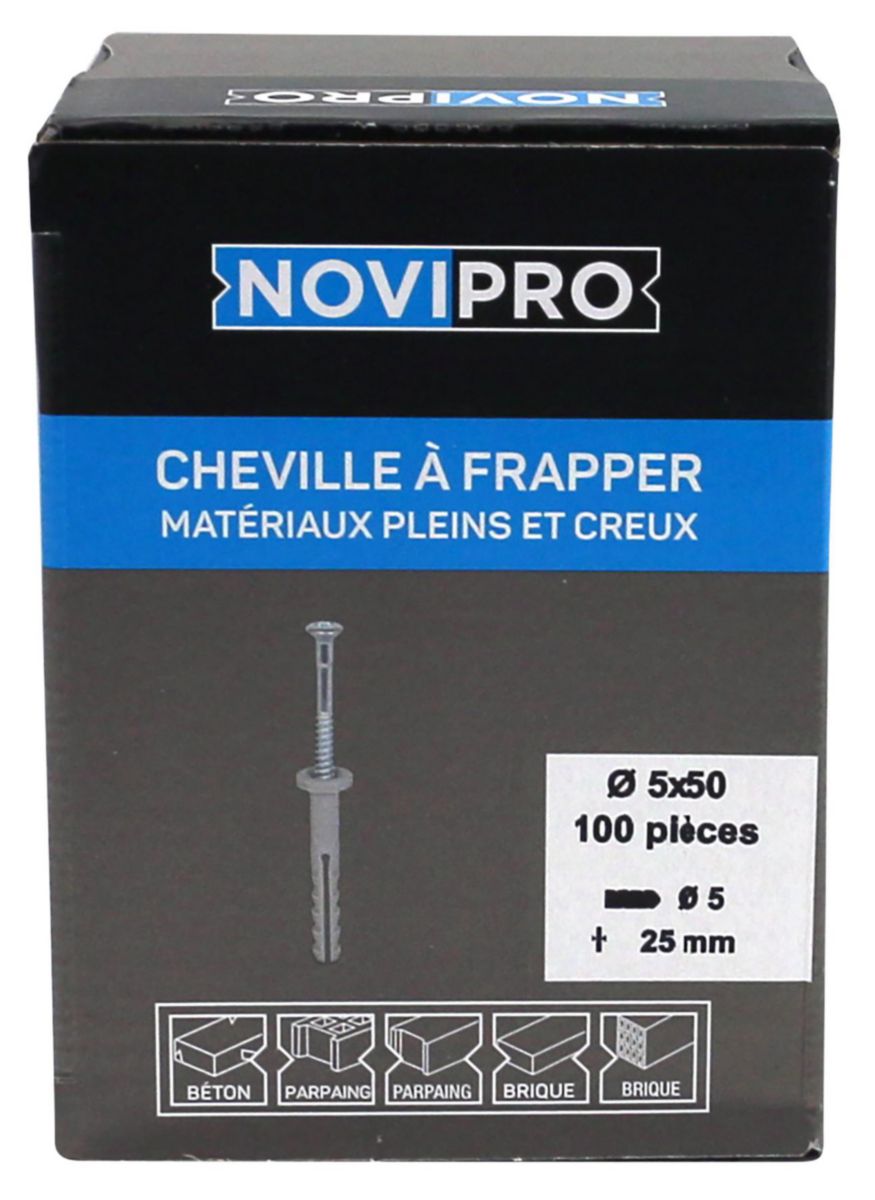 Cheville clou Novipro pour matériaux pleins et creux diamètre 5 x 50 mm boîte de 100 pièces