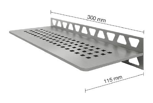 Tablette rectangulaire Shelf-W - design Square - inox brossé - 300x115 mm - ép. 4 mm