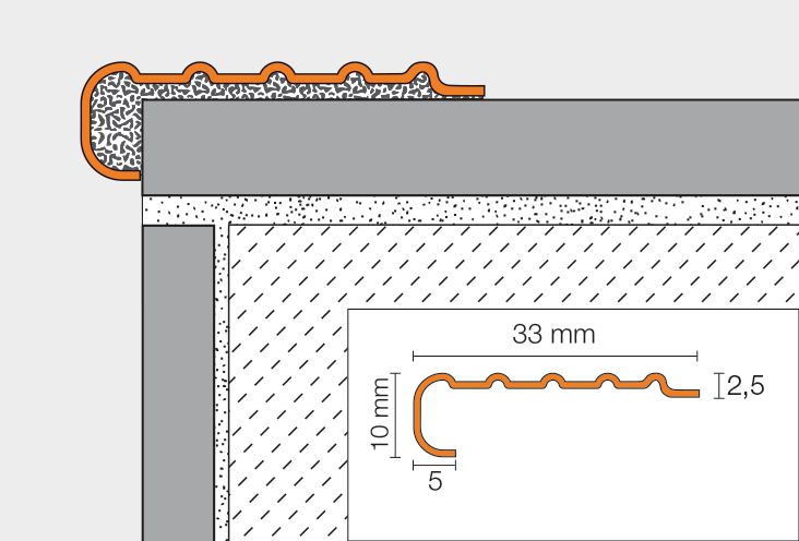 Profilé en acier inoxydable V2A pour nez de marche antidérapant Schlüter Trep-Ek Tek 10mm 2,50m TEK