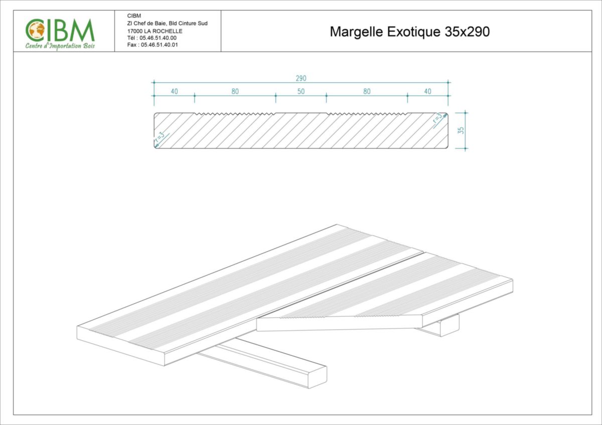 Margelle de terrasse/piscine ipé L. 3,05 m 35x290 mm