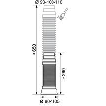 Pipe extensible WC - armature métallique - Ø raccordement 93/100/110 mm - L. 650 mm