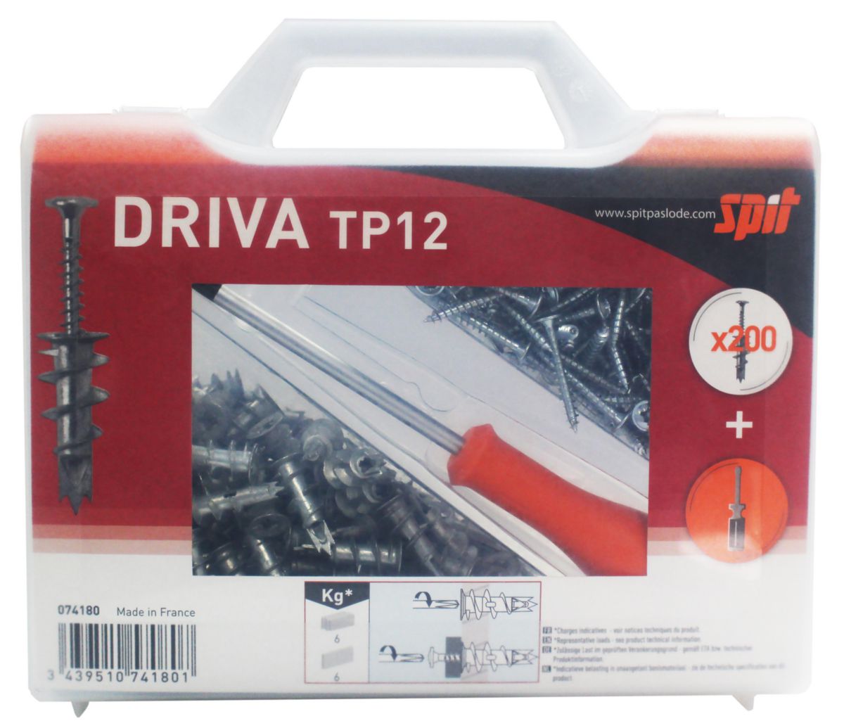 Coffret cheville Driva TP12 boîte de 200 réf. 074180