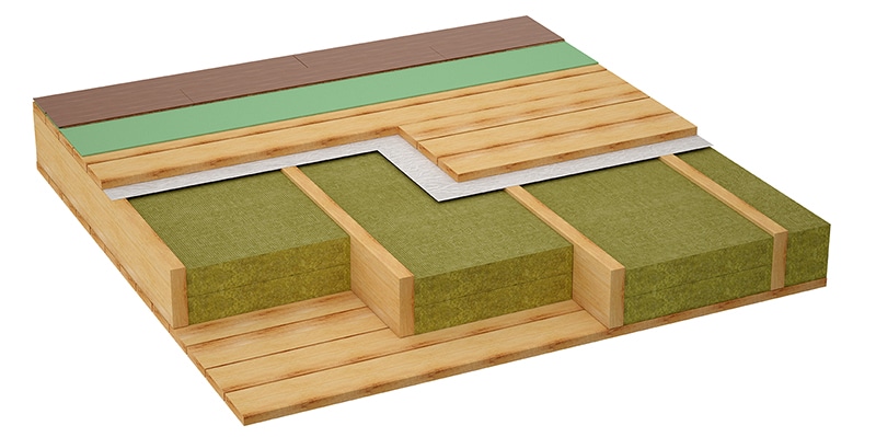 Renforcer l’isolation thermique d’un plancher en bois avec un isolant entre les solives.