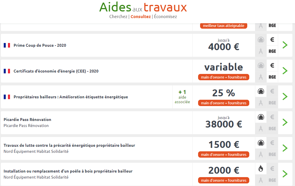 screenshot de l'outil Aides aux Travaux de Point.P