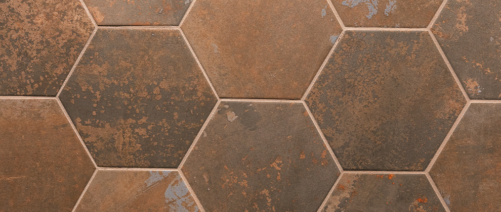 carrelage grès cerame hexagonal effet rouille