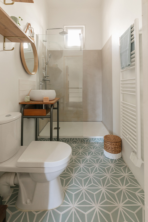 salle de douche moderne carrelage sol motifs hexagonal