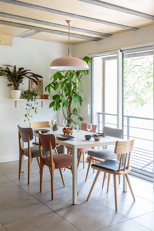 salle à manger carrelage grès cérame rectifié gris