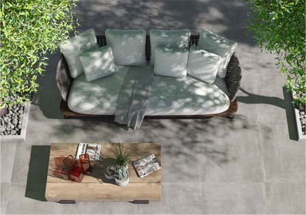 carrelage gris grand format sur une terrasse