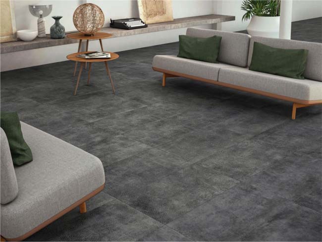 carreaux grand format aspect béton dans un salon