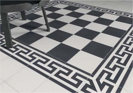 carreaux de ciment noirs et blancs effet tapis