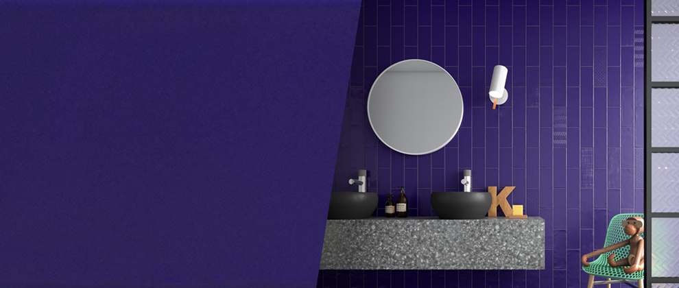 salle de bain carrelage mural bleu cobalt