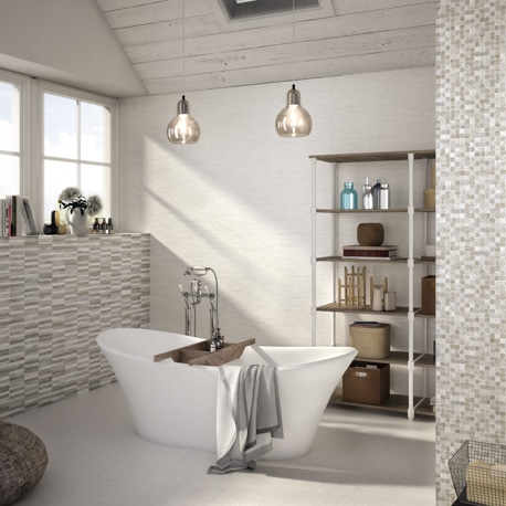 Salle de bain Campagne chic bois et mosaique